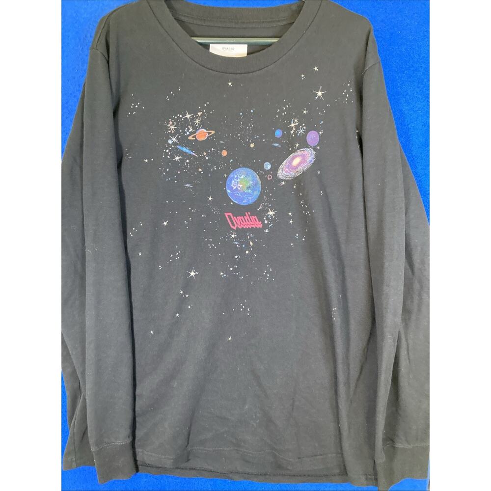 Ovadia New York Planet Galaxy Space Graphic Long Sleeve Shirt Black Men XXL